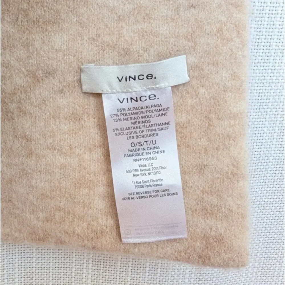 Vince Beige Brushed Alpaca Merino Blend Scarf One Size